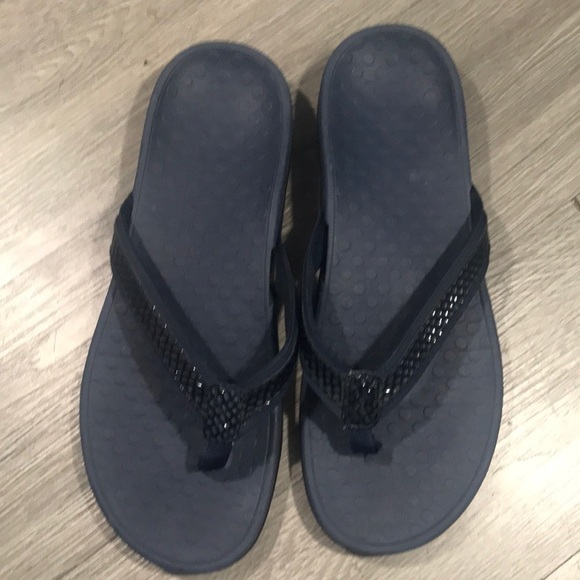 Vionic Tide RS  Navy Sparkle Leather Strap Contour Flip Flop Sandals size 12 - Picture 1 of 9